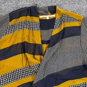 Collective Concepts Blouse‎ Womens Medium Yellow Navy Striped Houndstooth Draped